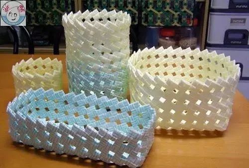 塑料带手工编织篮子收纳筐,塑料袋收纳筐