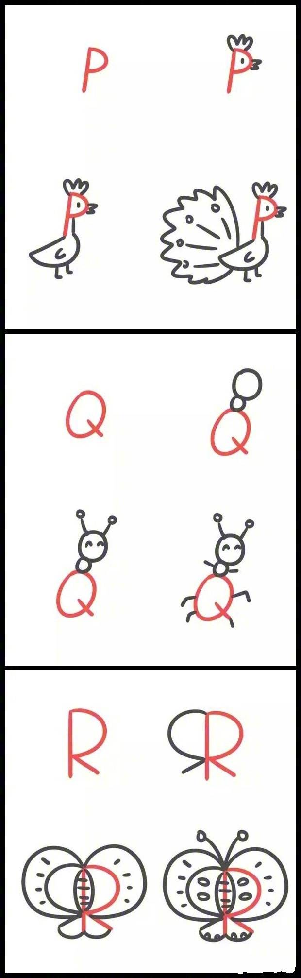 从a到z的字母来画小动物,怎样用英文字母画小动物