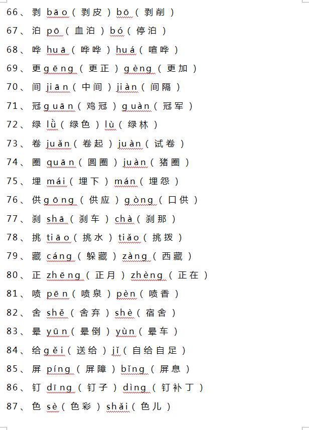 1-6年级多音字汇总可打印,六年级语文多音字基础知识