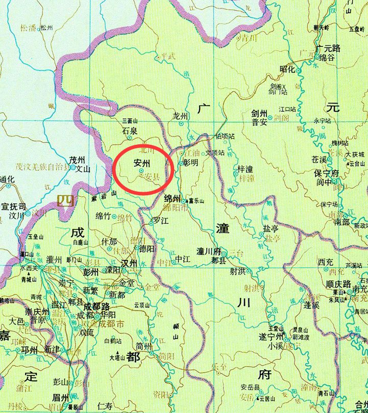 四川绵阳安州区----因界内龙安山为名