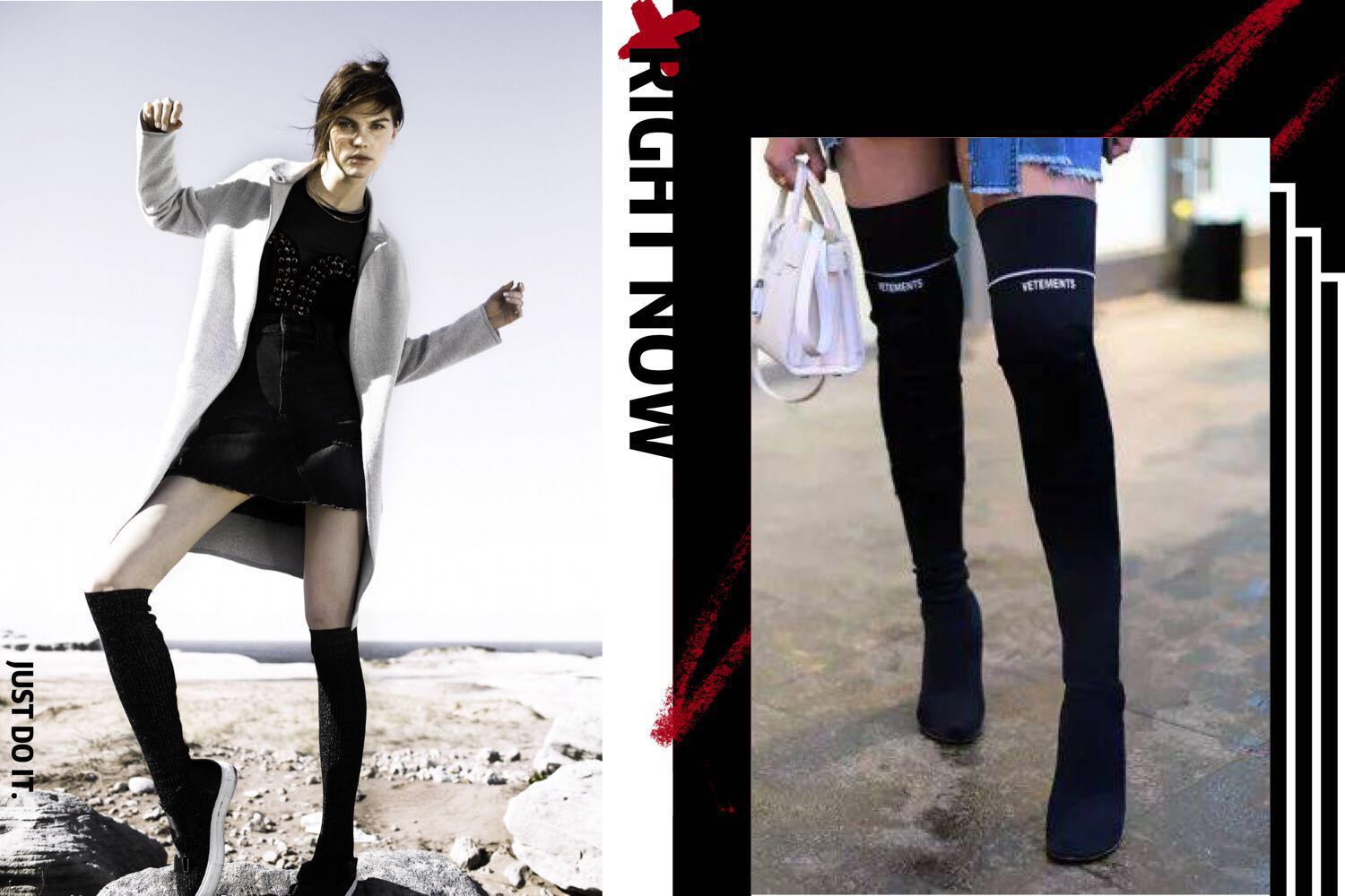 袜靴搭配示范女,长筒袜靴高级搭配