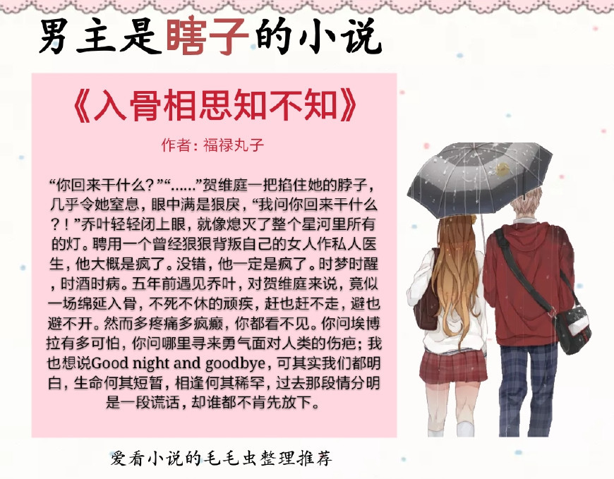 5本男主是瞎子的小说，不管你长得好不好看，他爱的只有你这个人