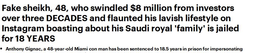 沙特王子被骗31年后续,美国男子冒充迪拜王子诈骗
