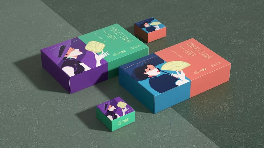 樱花绿豆糕包装盒,包装上印有福字的绿豆糕