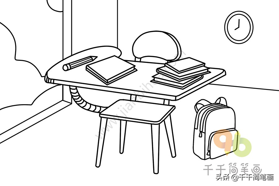 书桌简笔画简单又好看加凳子,学会整理书桌和房间的简笔画