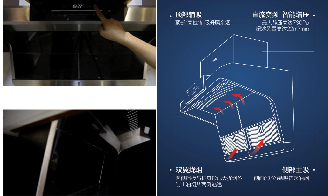 史密斯侧顶双吸油烟机,史密斯顶吸式油烟机