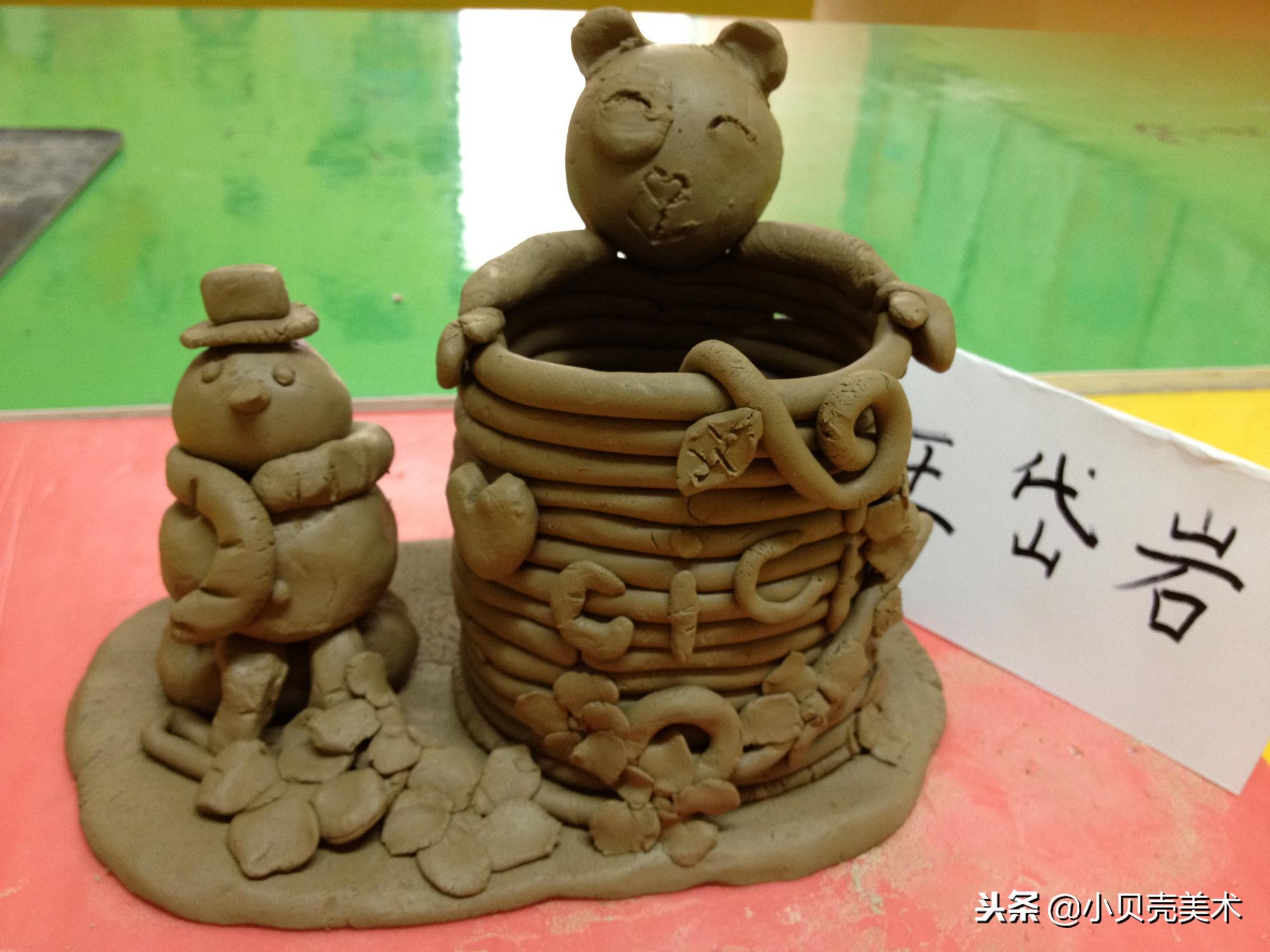 陶艺手工儿童创意美术,美术公开课做笔筒