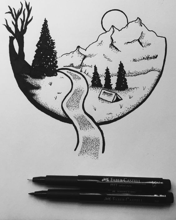 黑白线条意境画图片大全,简单线条意境画钢笔画