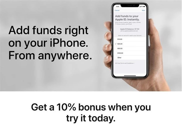 苹果为促进用户储值，开启充值优惠：一次奖励10％