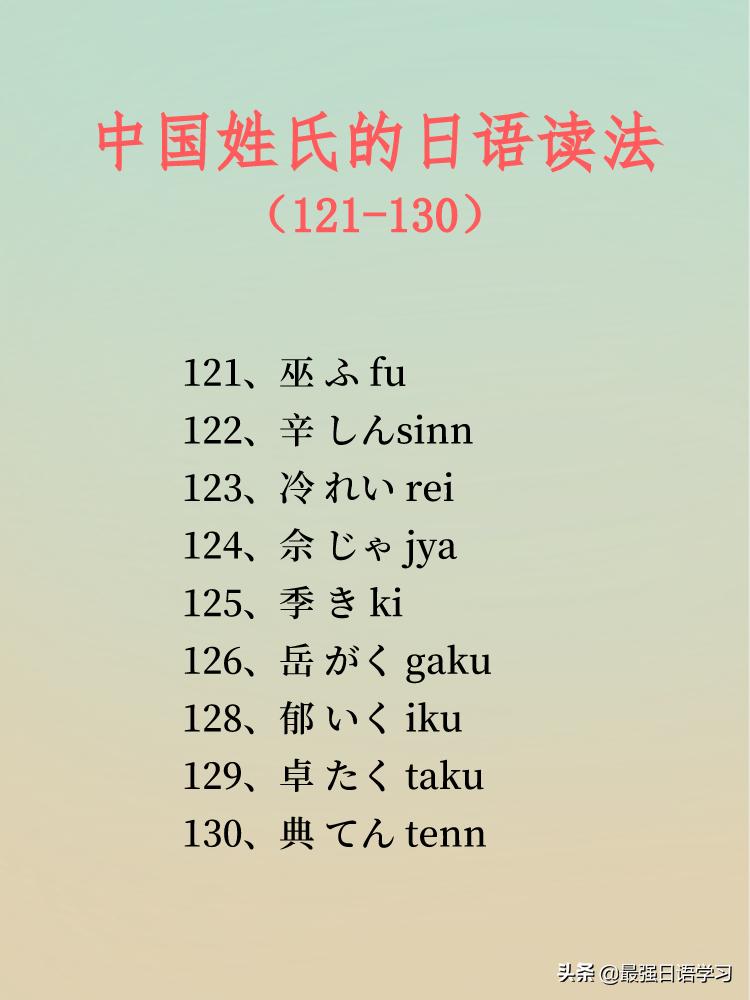 中国姓氏日语读法一览表图文,日语三字姓氏一览表