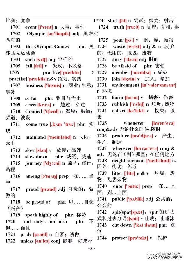初中英语1600个单词速记表附音标,高一英语单词表音标