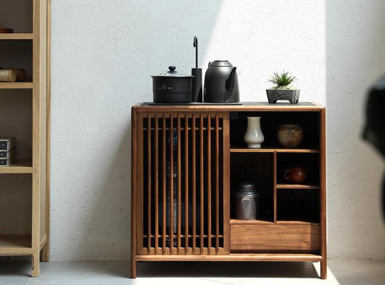 灵感茶室多功能茶柜组合,原木风茶室茶水柜