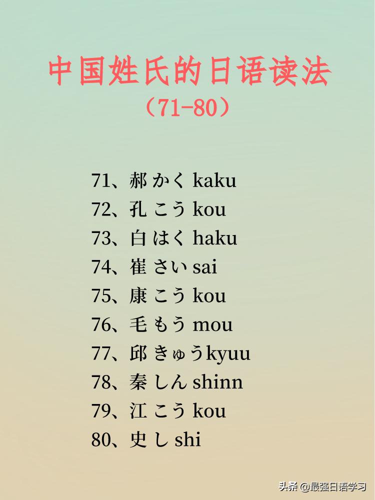 中国姓氏日语读法一览表图文,日语三字姓氏一览表