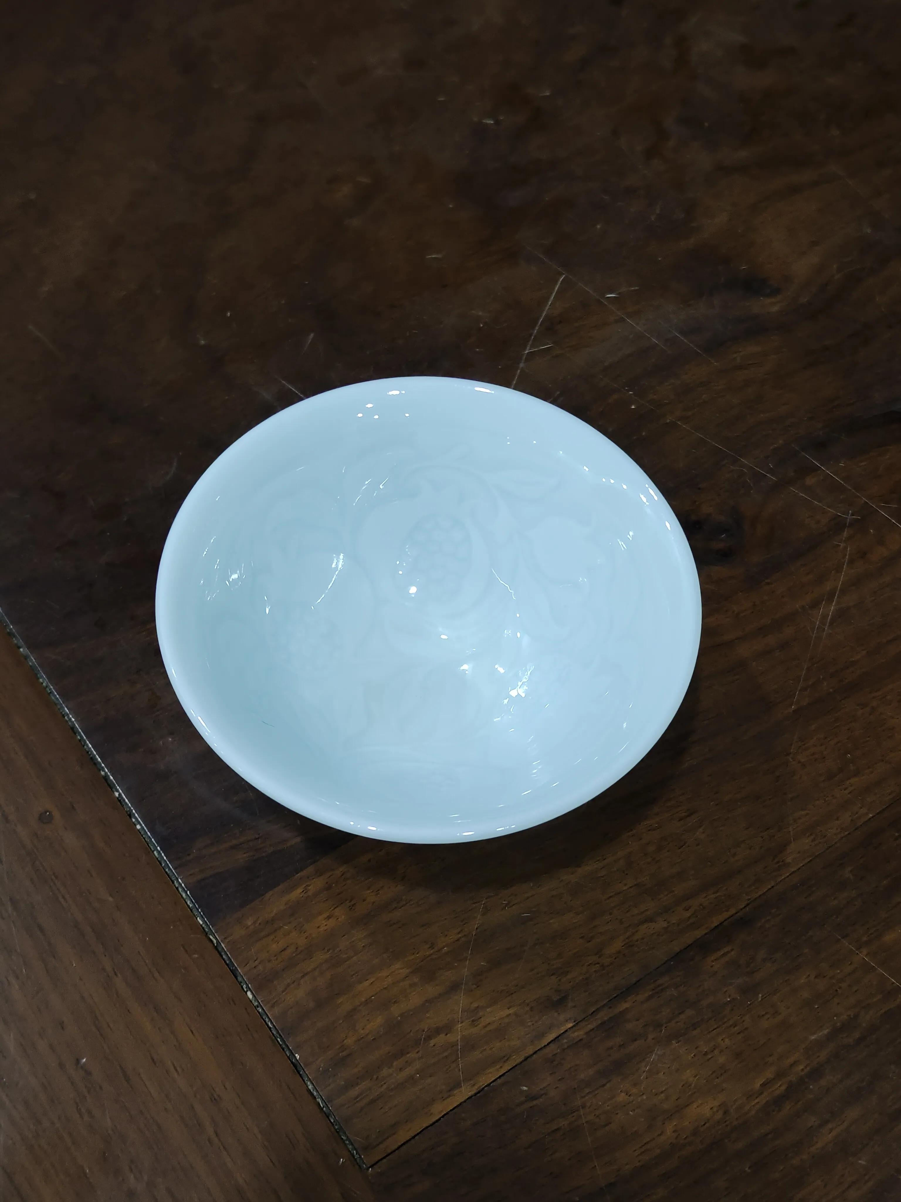 德化白瓷薄胎斗笠杯,日式陶釉斗笠杯
