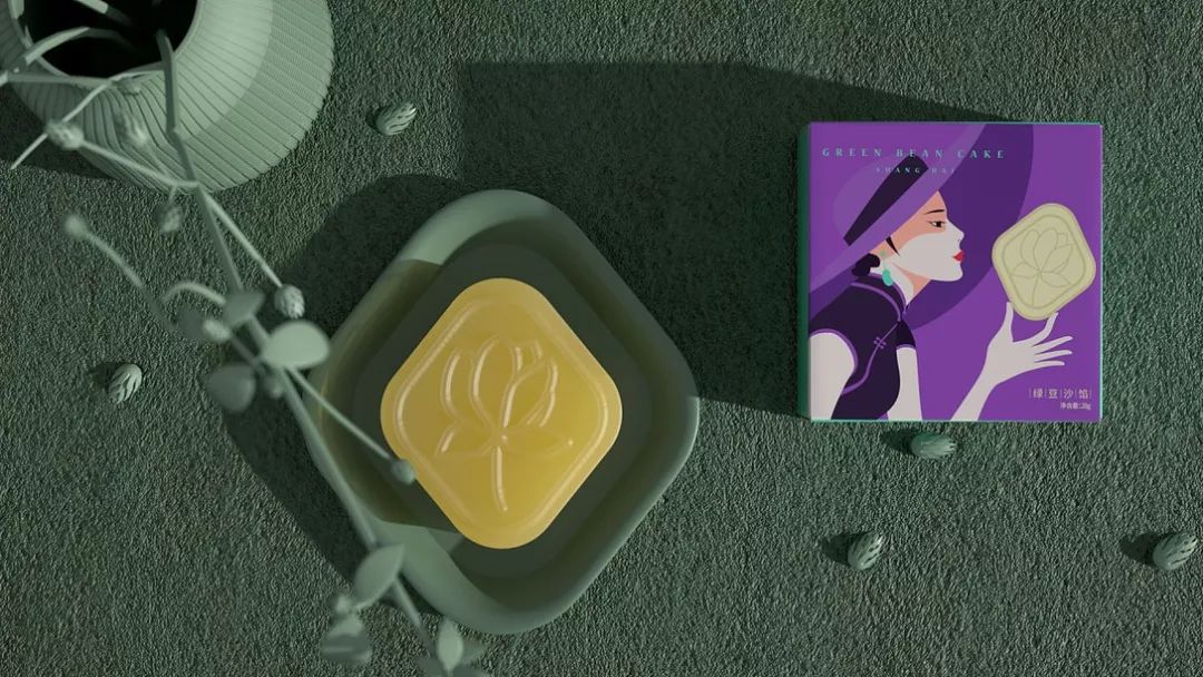 樱花绿豆糕包装盒,包装上印有福字的绿豆糕