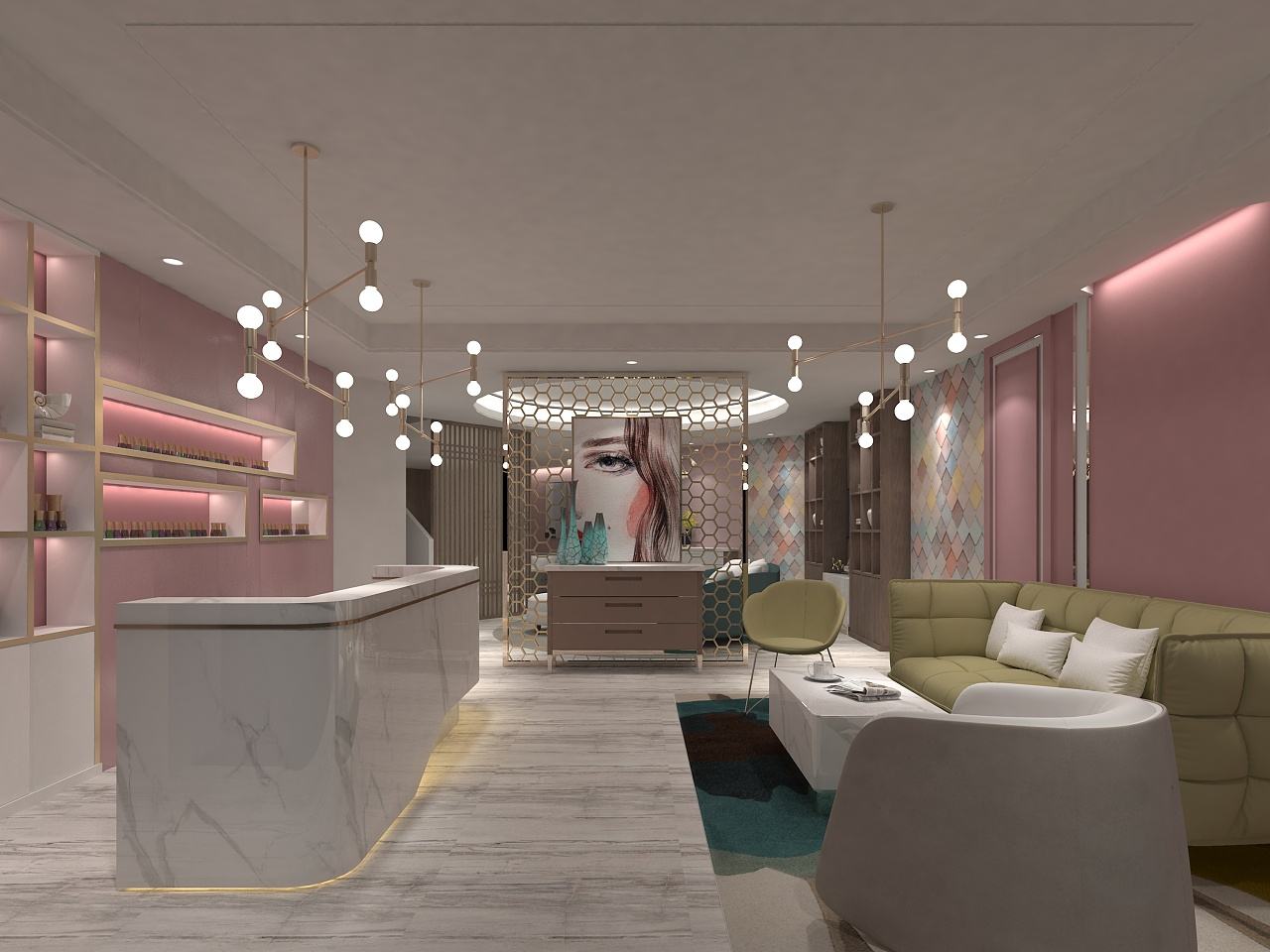 美容院设计风格效果图,美容院装修简约风乌鲁木齐