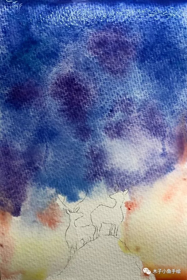 星空鹿水彩画画法,星空鹿水彩画教学