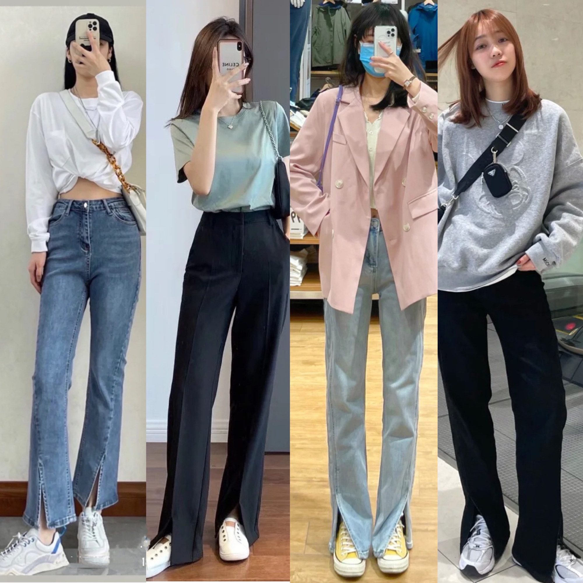 高腰牛仔开叉裤春季穿搭,今年最火的开叉裤款式