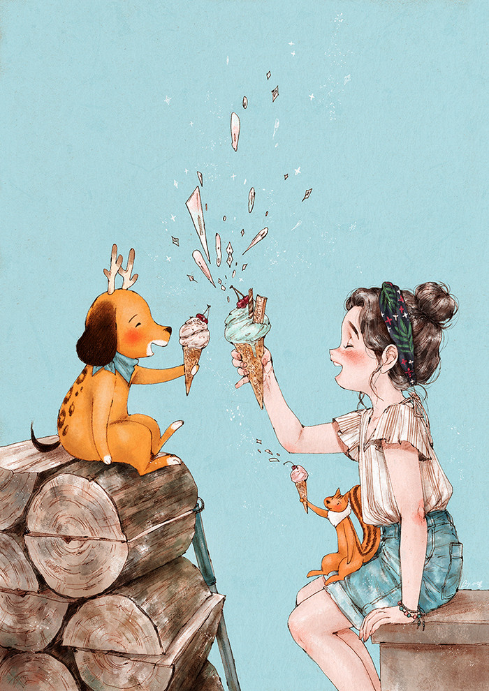 韩国插画师森林女孩日记图文,水彩插画森林女孩日记