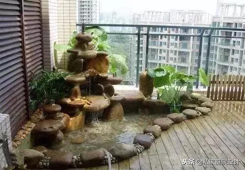 一米宽的阳台怎么设计鱼池假山,上海阳台流水假山鱼池景观设计