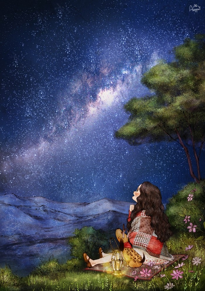 韩国插画师森林女孩日记图文,水彩插画森林女孩日记