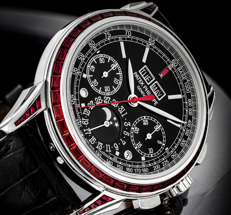 镶嵌红宝石的百达翡丽怀表,百达翡丽顶级古董黄金表