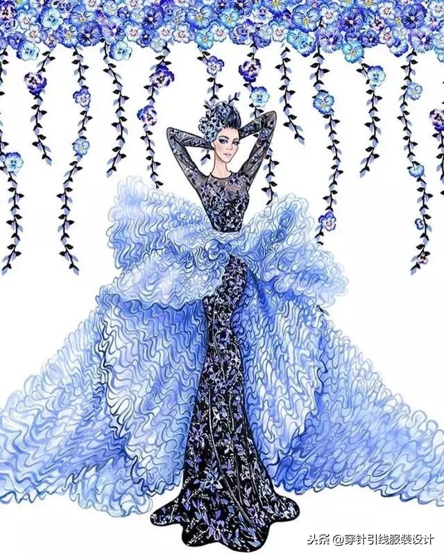 超好看的衣服手绘,服装琴瑟主题手绘效果图