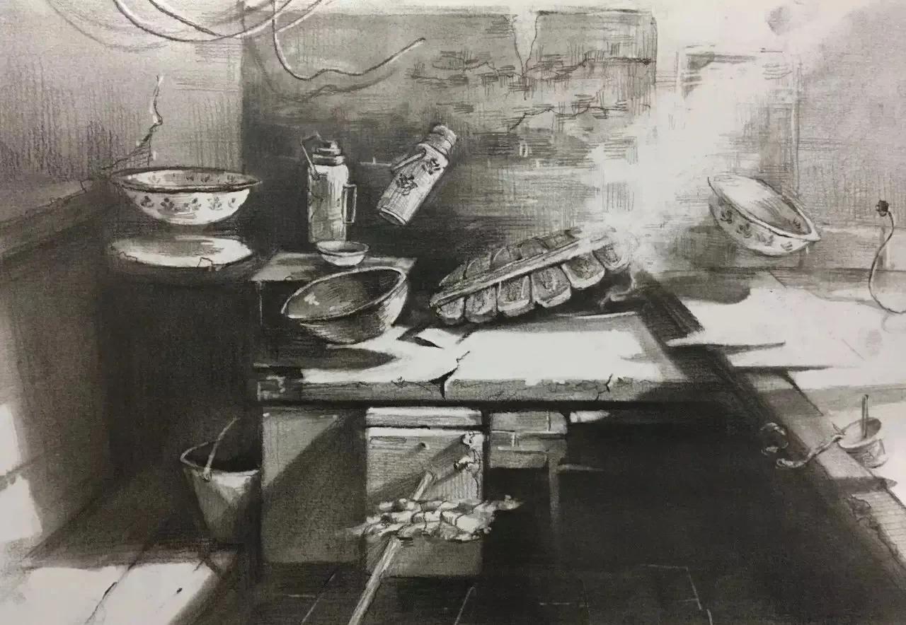 清华校考场景素描高分卷,清华素描场景高分卷技法