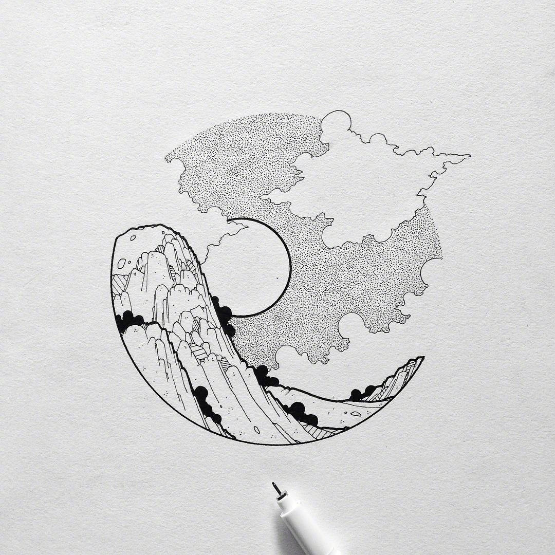 黑白线条意境画图片大全,简单线条意境画钢笔画
