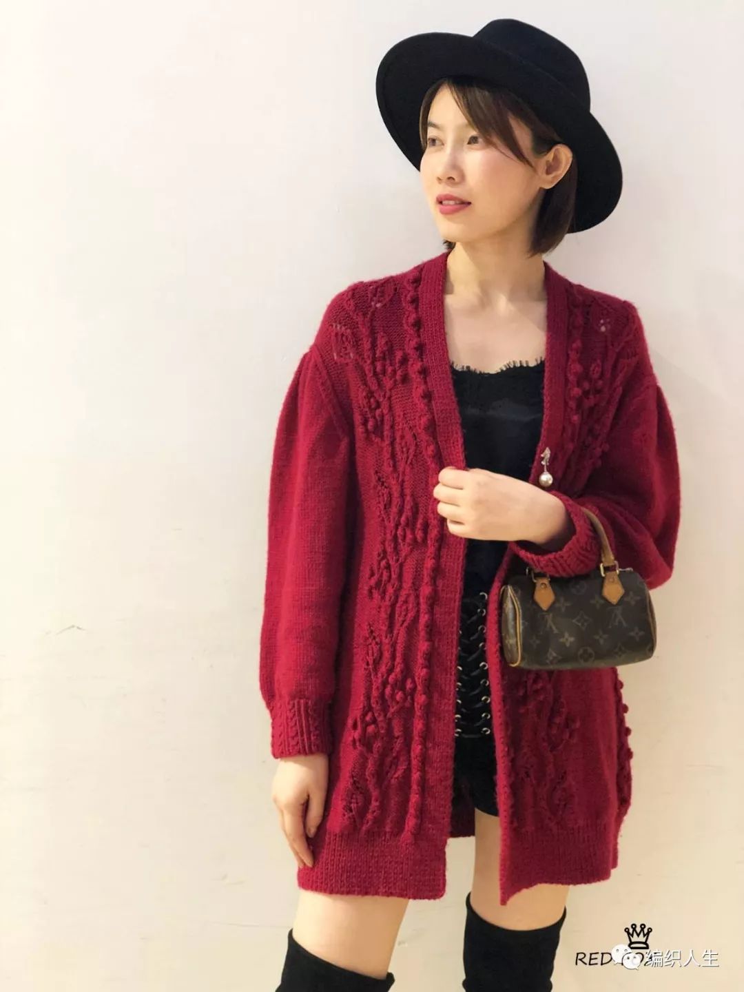 泡泡袖落肩开衫针织衫,樱桃泡泡袖针织开衫