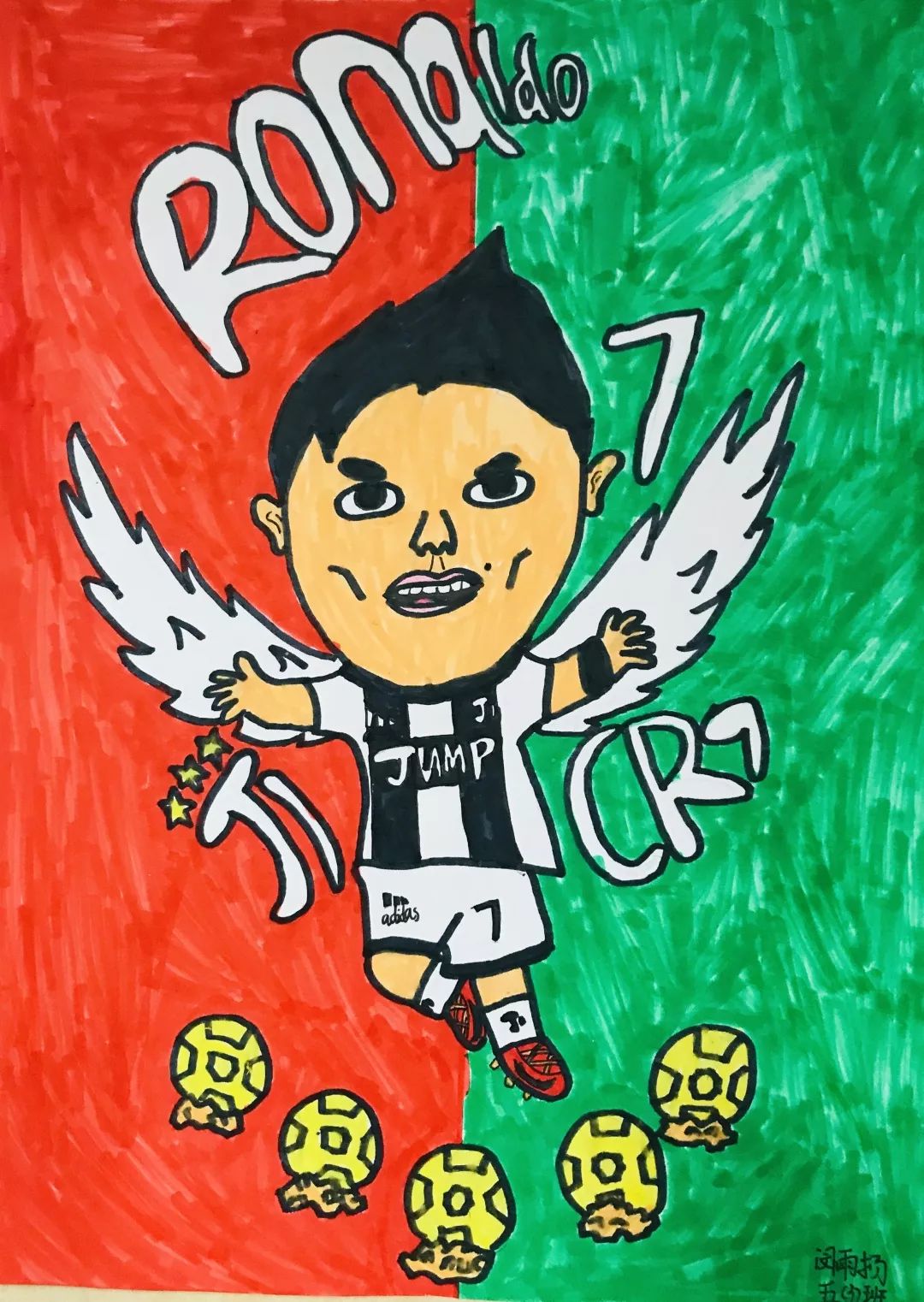 简笔画c罗与梅西,足球小学生c罗