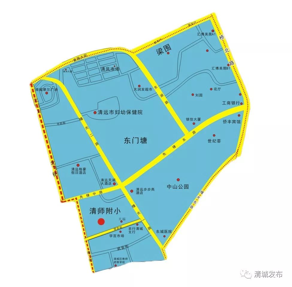 2023年清城区初中学区划分,2024年清城区东城街道学区分布图