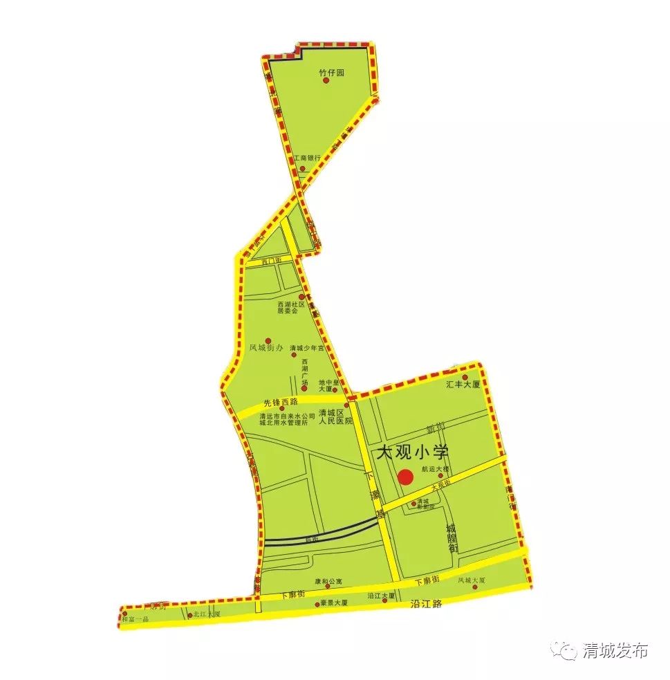 2023年清城区初中学区划分,2024年清城区东城街道学区分布图