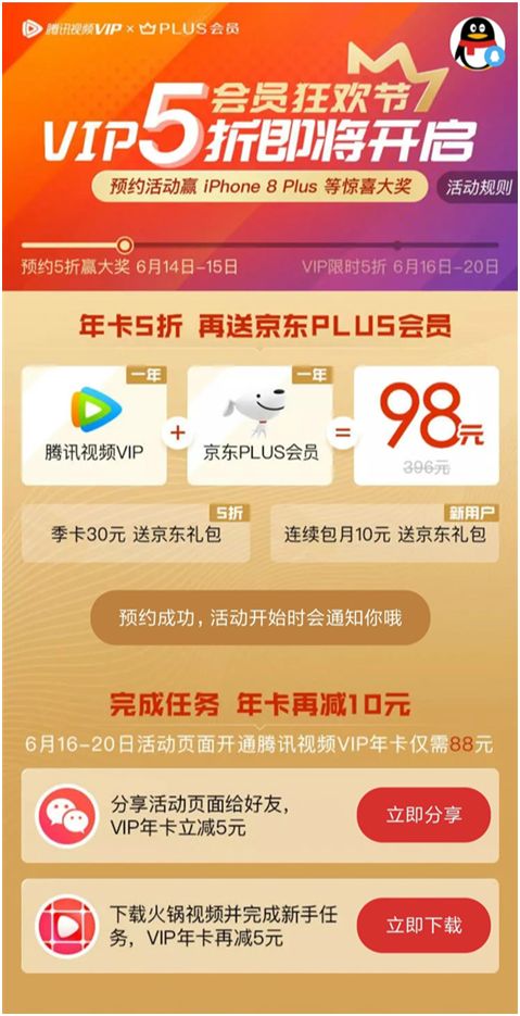 赶紧抢！京东Plus年卡+腾讯视频VIP年会+如家酒店金卡仅88元