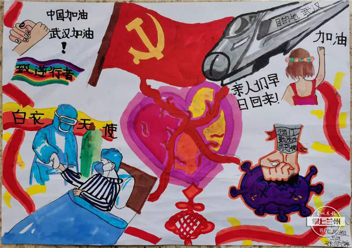战疫儿童绘画作品500幅,小学生众志成城同心战疫绘画作品