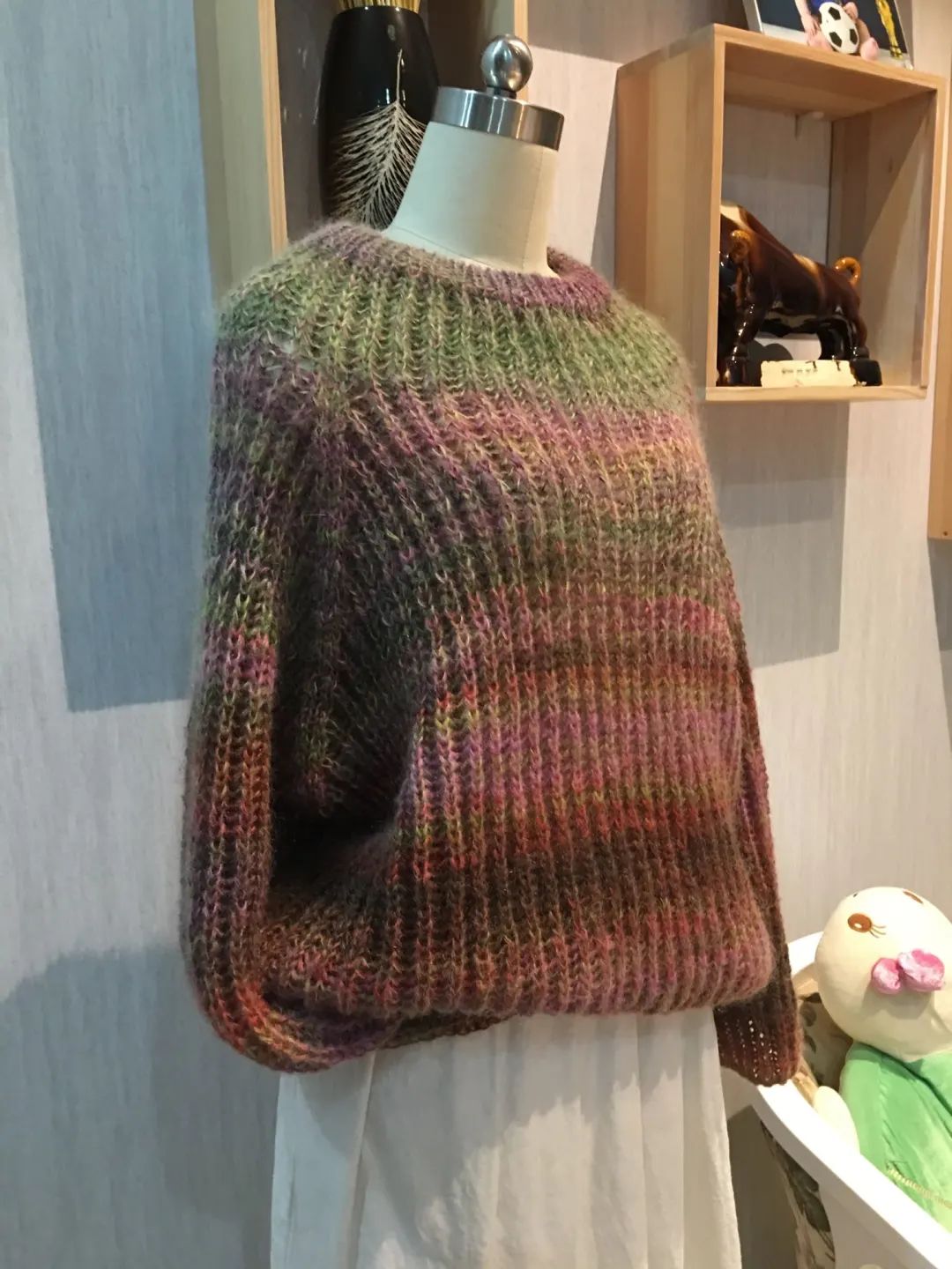 大表姐同款棒针毛衣编织款式,撞色条纹针织毛衣女宽松