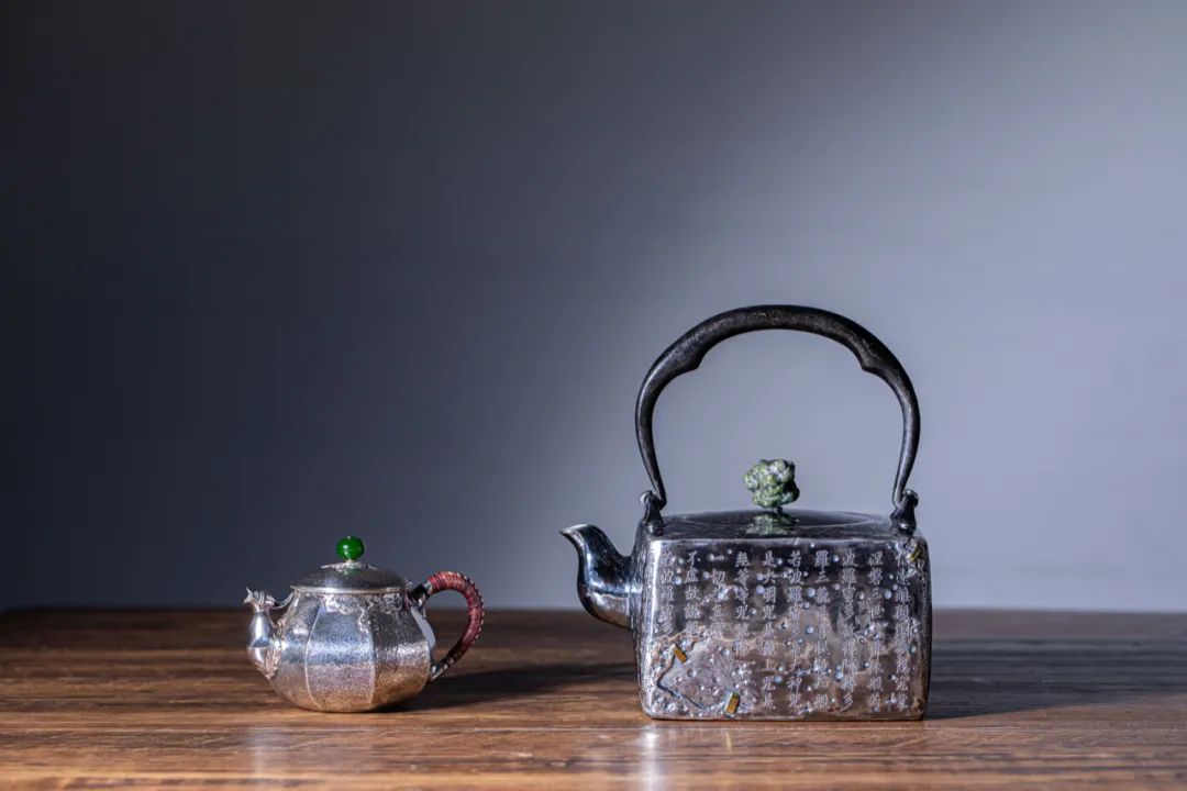 纯银嵌金荷花银壶纯手工泡茶银壶,纯银复古银壶