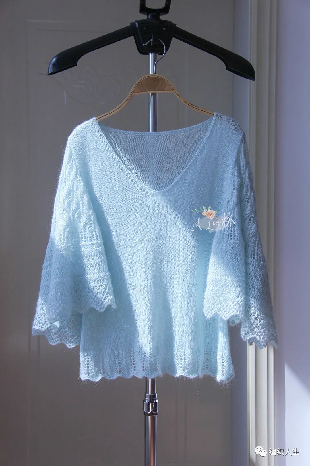 显瘦镂空马海毛毛衣开衫编织教程,马海毛落肩袖开衫编织教程