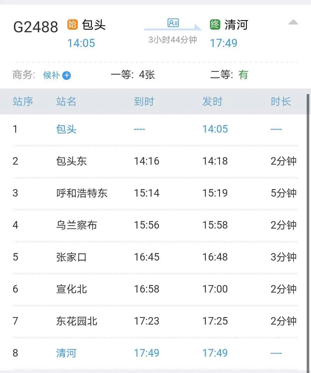 途经呼和浩特高铁车次,呼和浩特高铁列车时刻表及途经站