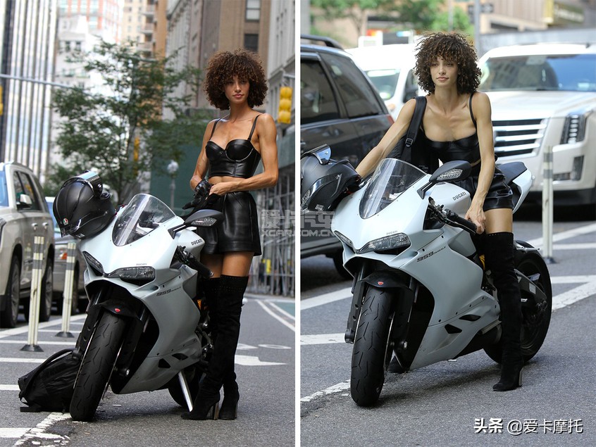 小姐姐骑着粉红色的仿赛摩托车,仿赛摩托车低座推荐