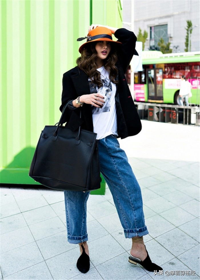 高腰牛仔阔腿裤搭配让土气变洋气,牛仔阔腿裤春季搭配