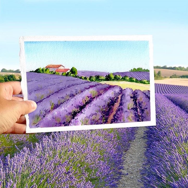 世界水彩画家风景写生,艺术家的画细节