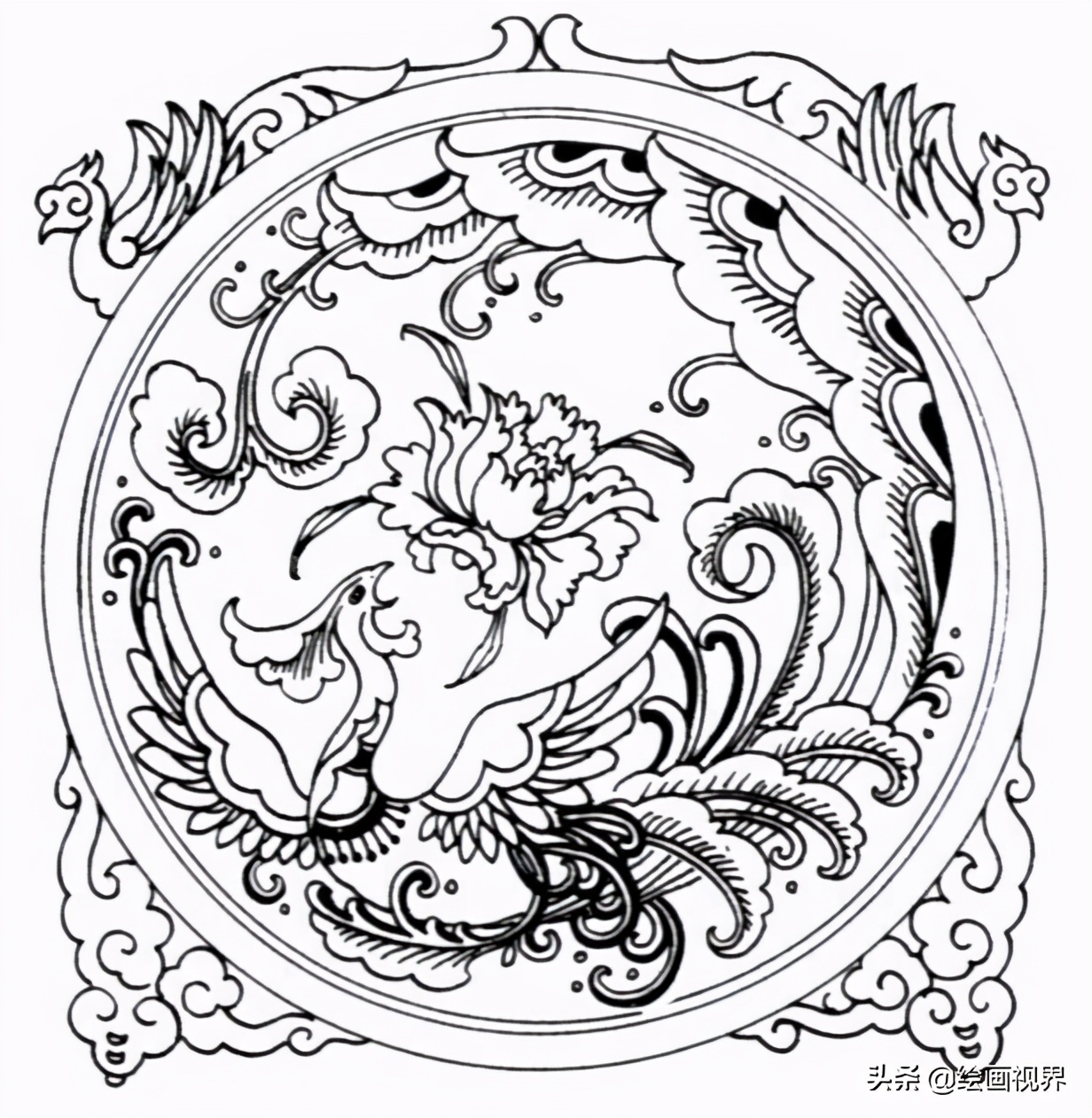 白描龙纹线稿大全,西方典型纹样图案线稿临摹