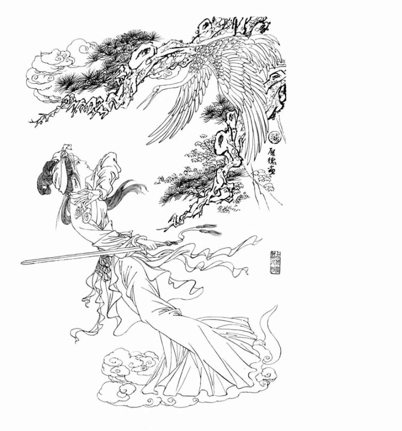 图谱神话人物工笔画白描,国画工笔人物白描图片大全大图