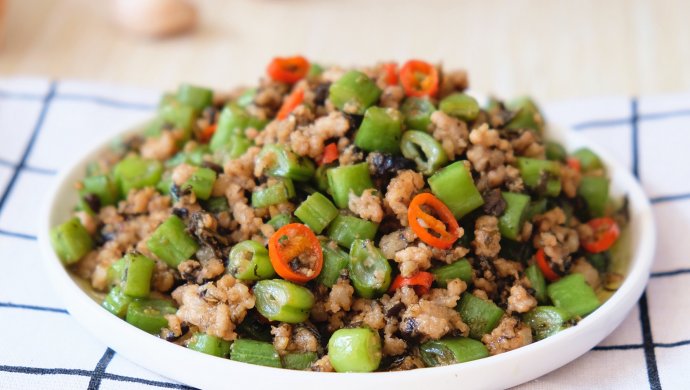 肉末橄榄菜四季豆膳食纤维含量表,肉末橄榄菜炒四季豆丁的做法大全