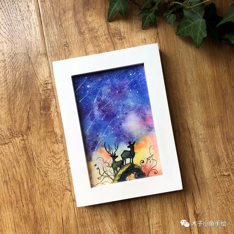 星空鹿水彩画画法,星空鹿水彩画教学