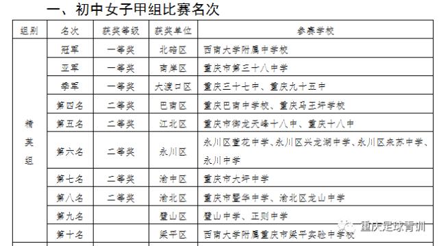 2017年重庆校园足球总决赛,重庆市校园足球总决赛乙组