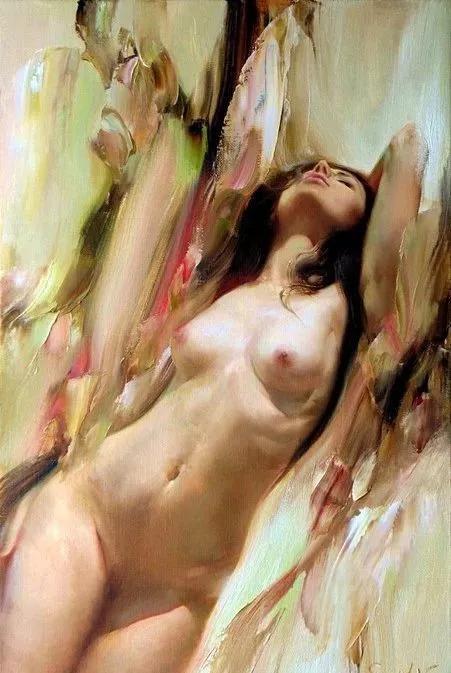 俄罗斯艺术家AydemirSaidov的人体绘画，花间的美丽少女