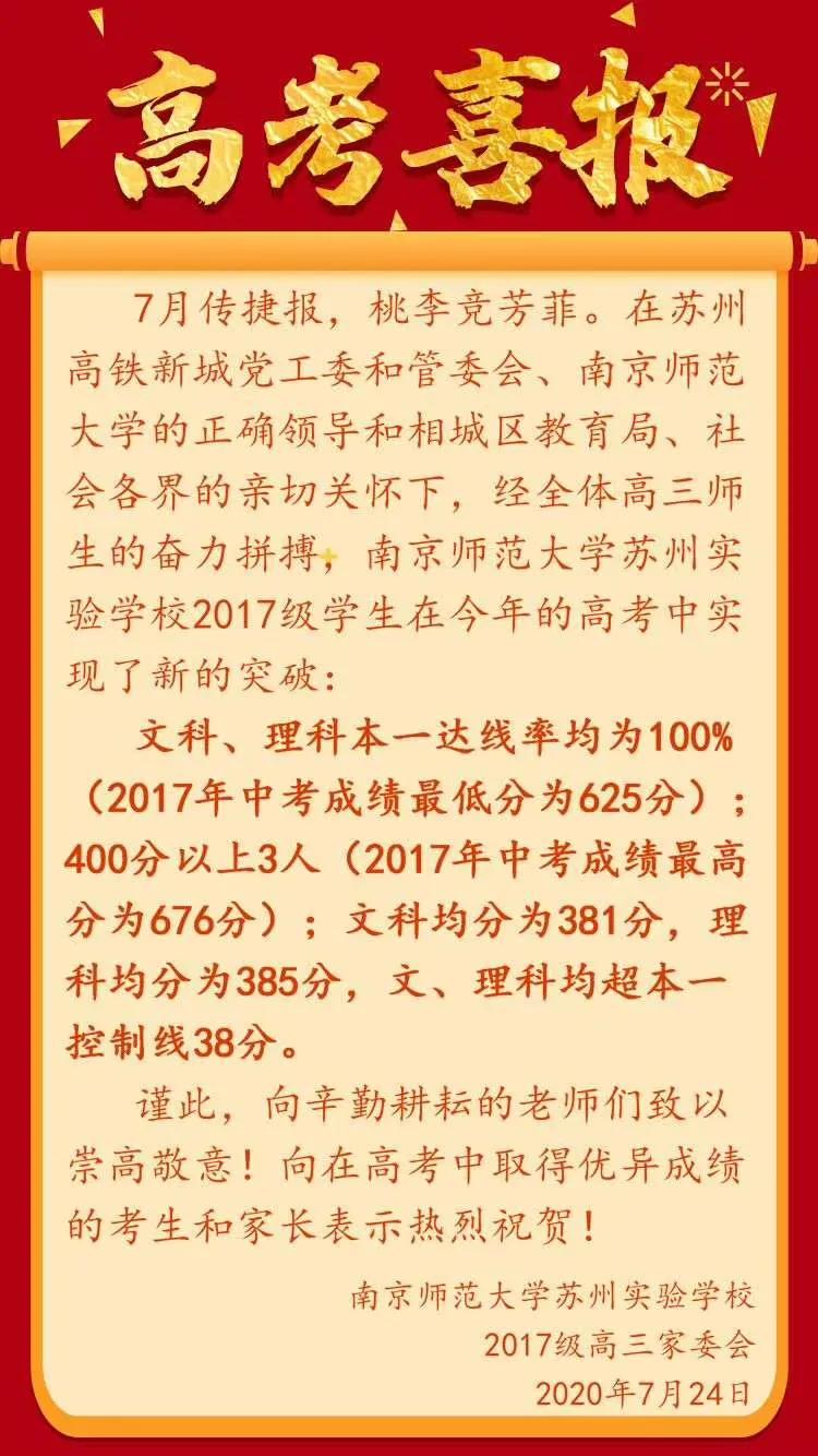 苏州高考400分以上学校排名,2020年苏州高考最高分是多少