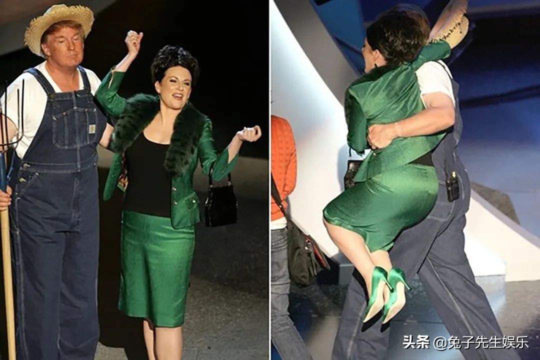 特朗普拿杨叉戴草帽表演，搂着女演员满脸坏笑，不混娱乐圈可惜了